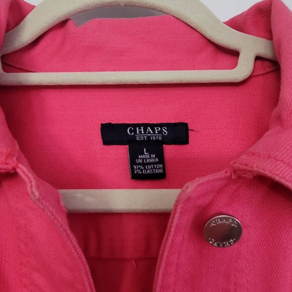 Hot Pink Chaps Denim Jean Jacket Size Large with Inner and Outer Pockets - Picture 2 of 6
